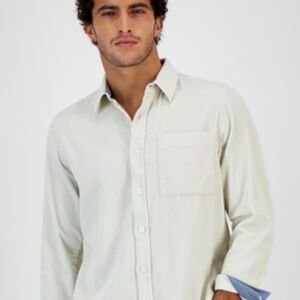Sun + Stone Men's Light Cream Button-Down Shirt Corduroy